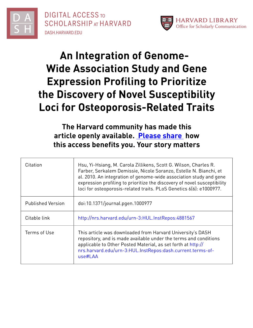 An Integration of Genome- Wide Association Study and Gene