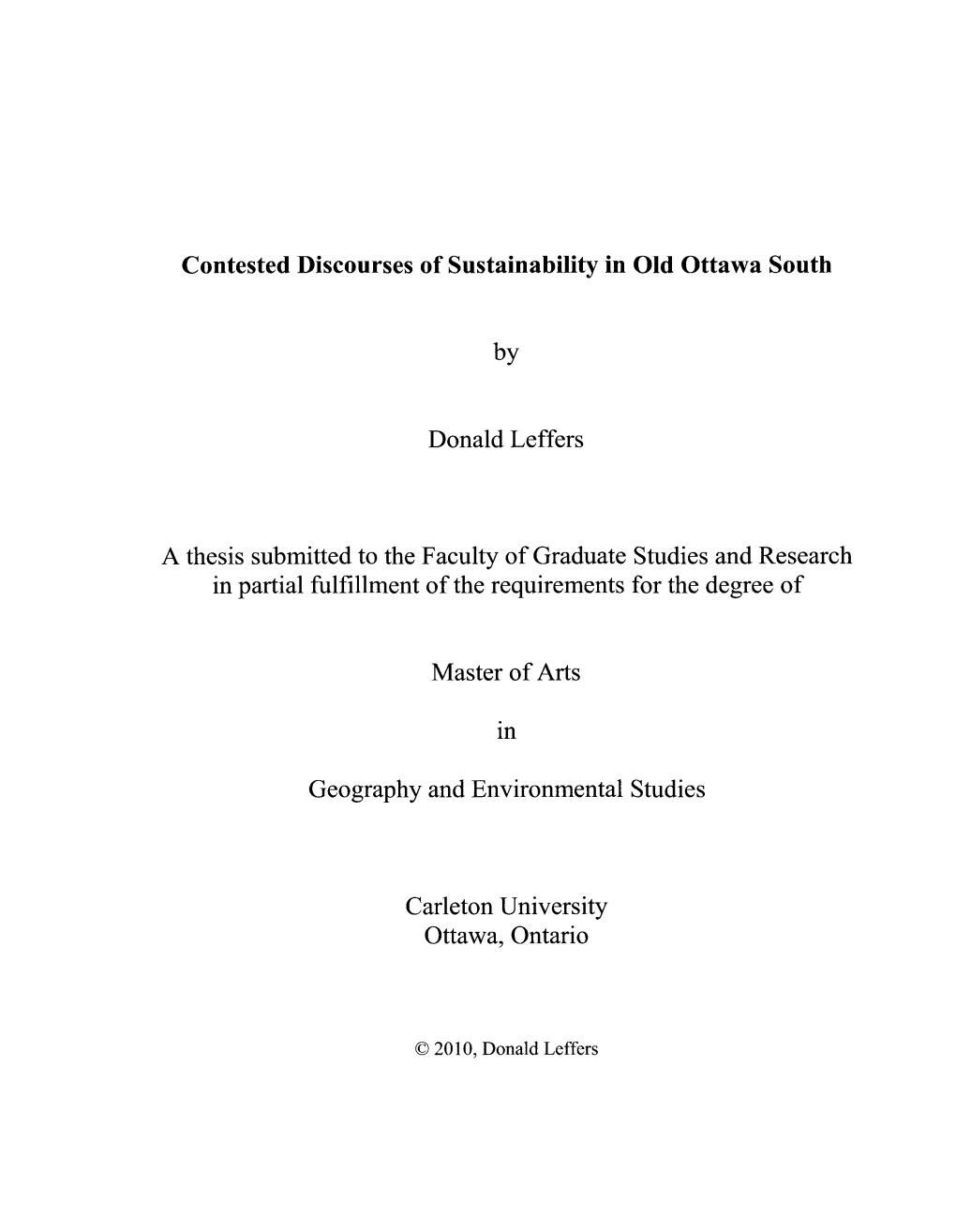 Contested Discourses of Sustainability in Old Ottawa South by Donald