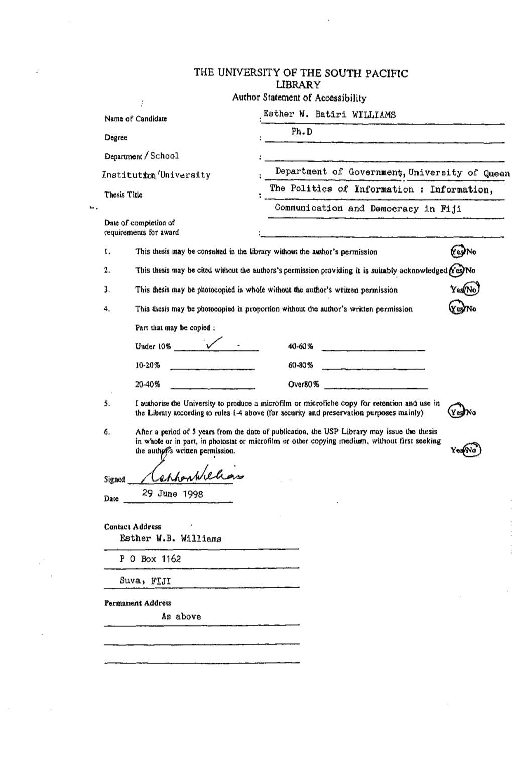 Fiji Date of Completion of Requirements for Award