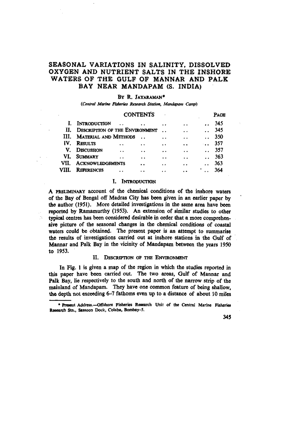 Seasonal Variations in Salinity, Dissolved Oxygen and Nutrient Salts in the Inshore Waters of the Gulf of Mannar and Palk Bay Near Mandapam (S