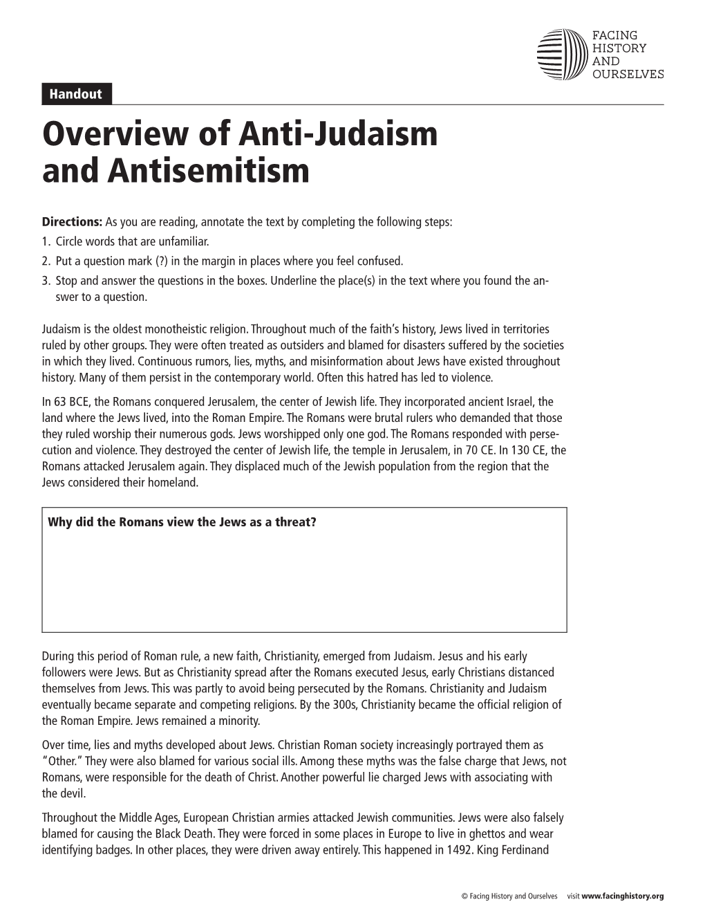 Overview of Anti-Judaism to Antisemitism