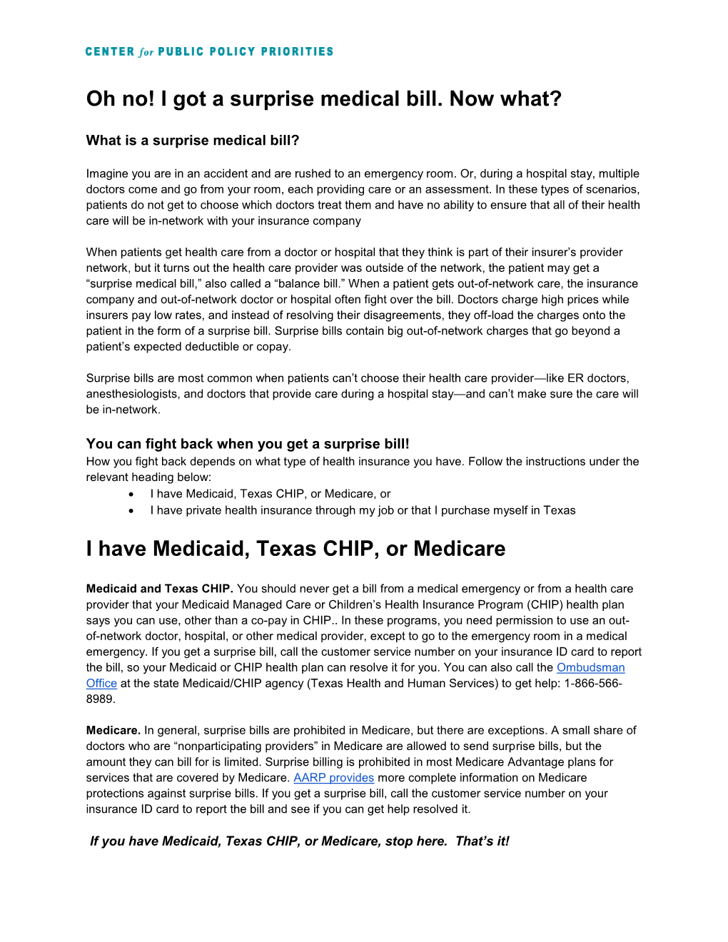 I Got a Surprise Medical Bill. Now What? I Have Medicaid, Texas CHIP