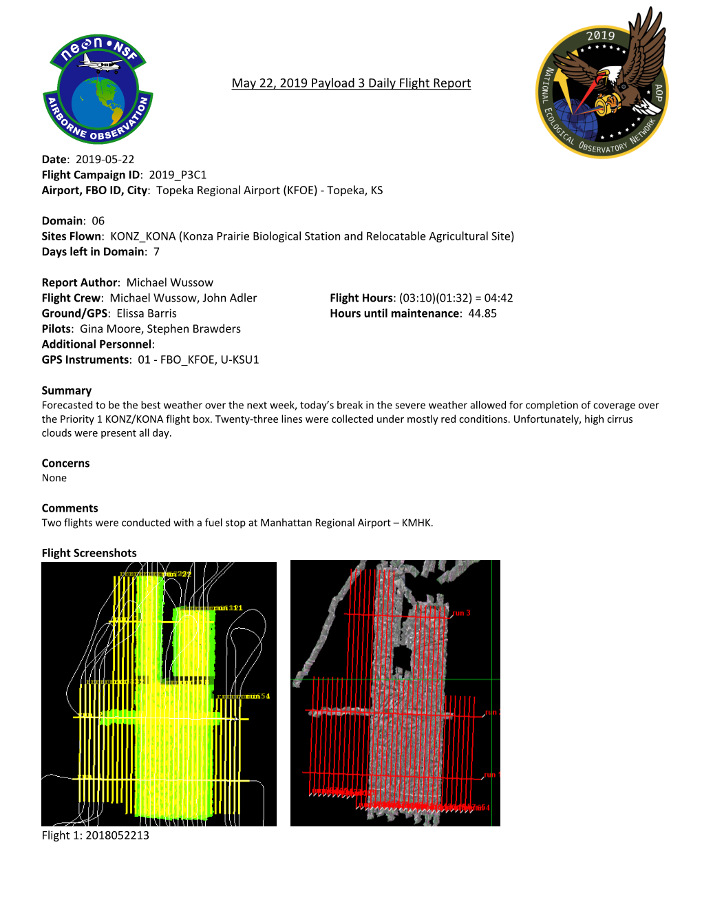 May 22, 2019 Payload 3 Daily Flight Report