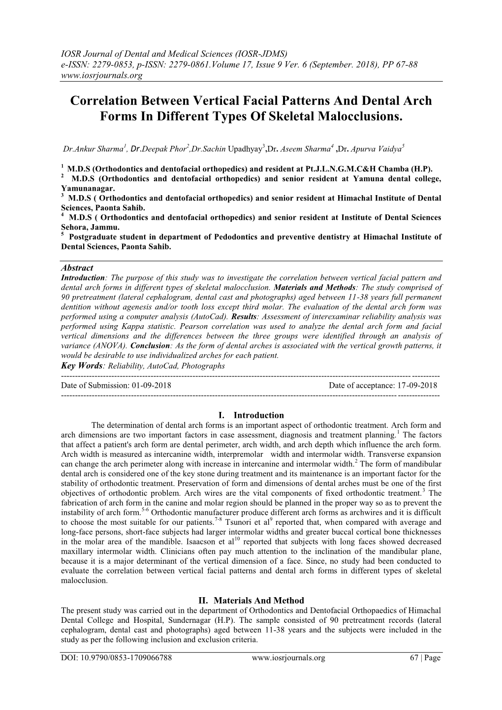 Correlation Between Vertical Facial Patterns and Dental Arch Forms in Different Types of Skeletal Malocclusions