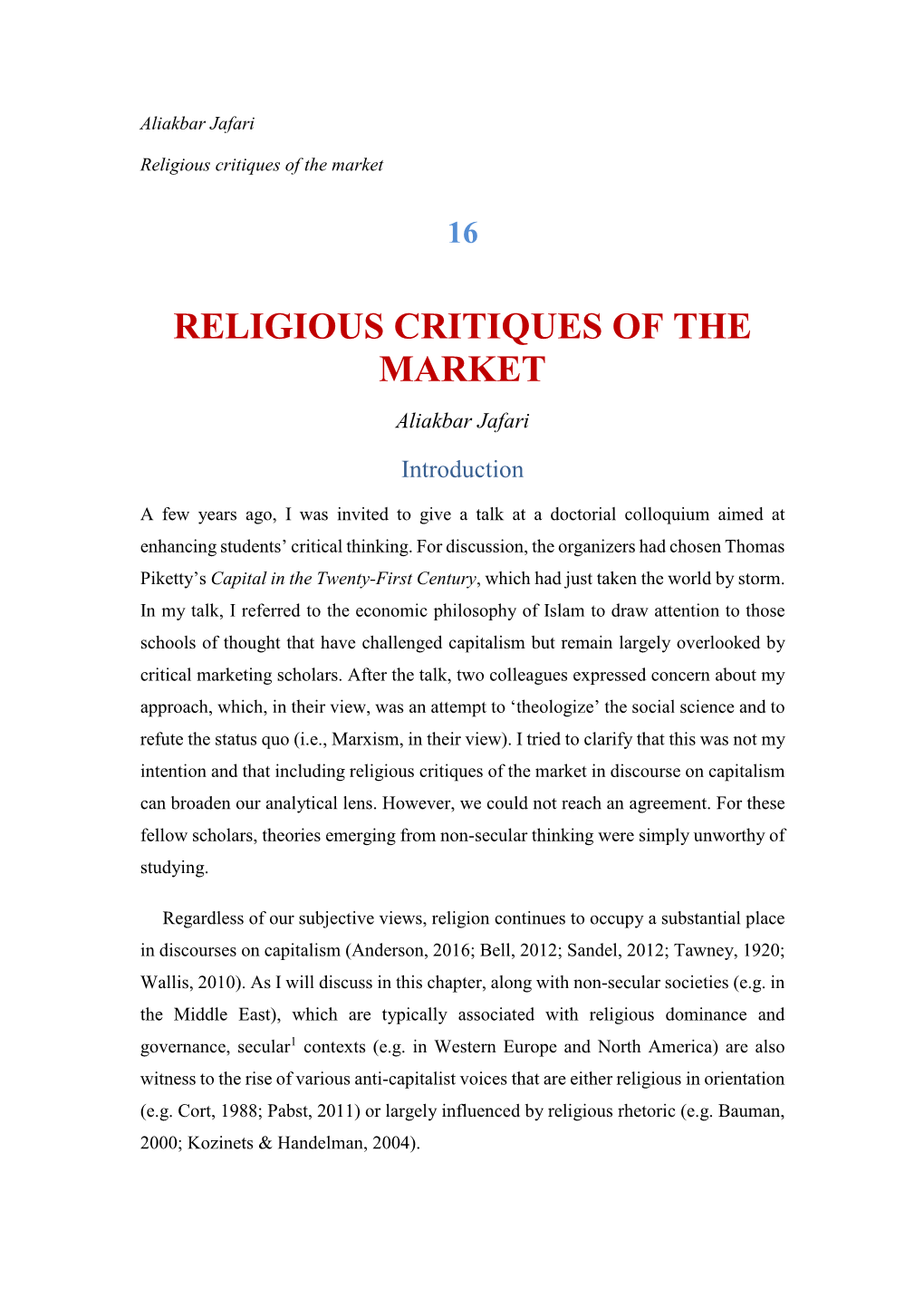 Religious Critiques of the Market