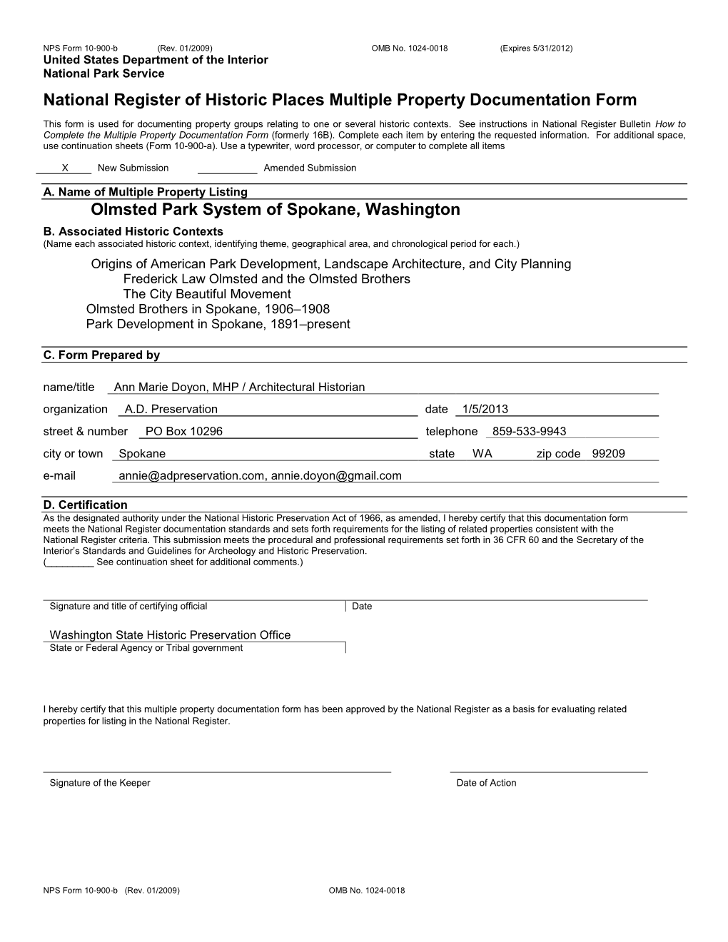 National Register of Historic Places Multiple Property Documentation Form