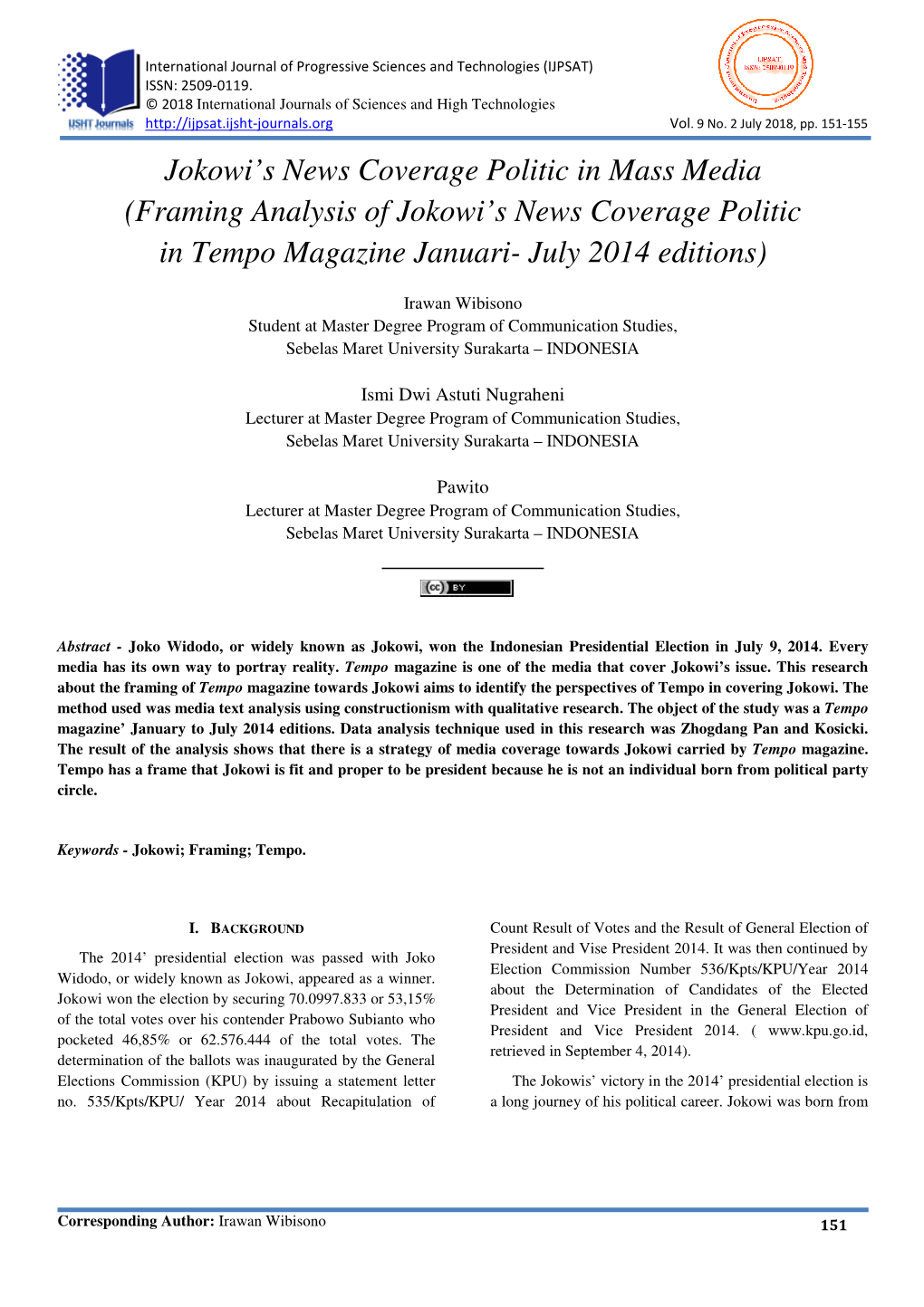 Framing Analysis of Jokowi's News Coverage Politic in Tempo