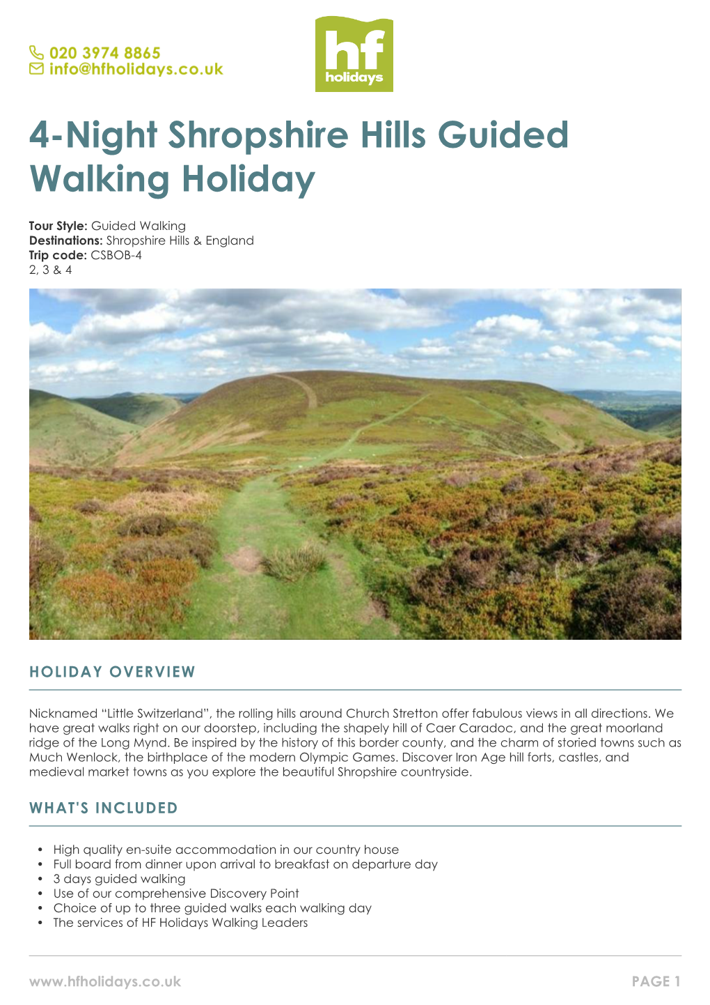 4-Night Shropshire Hills Guided Walking Holiday