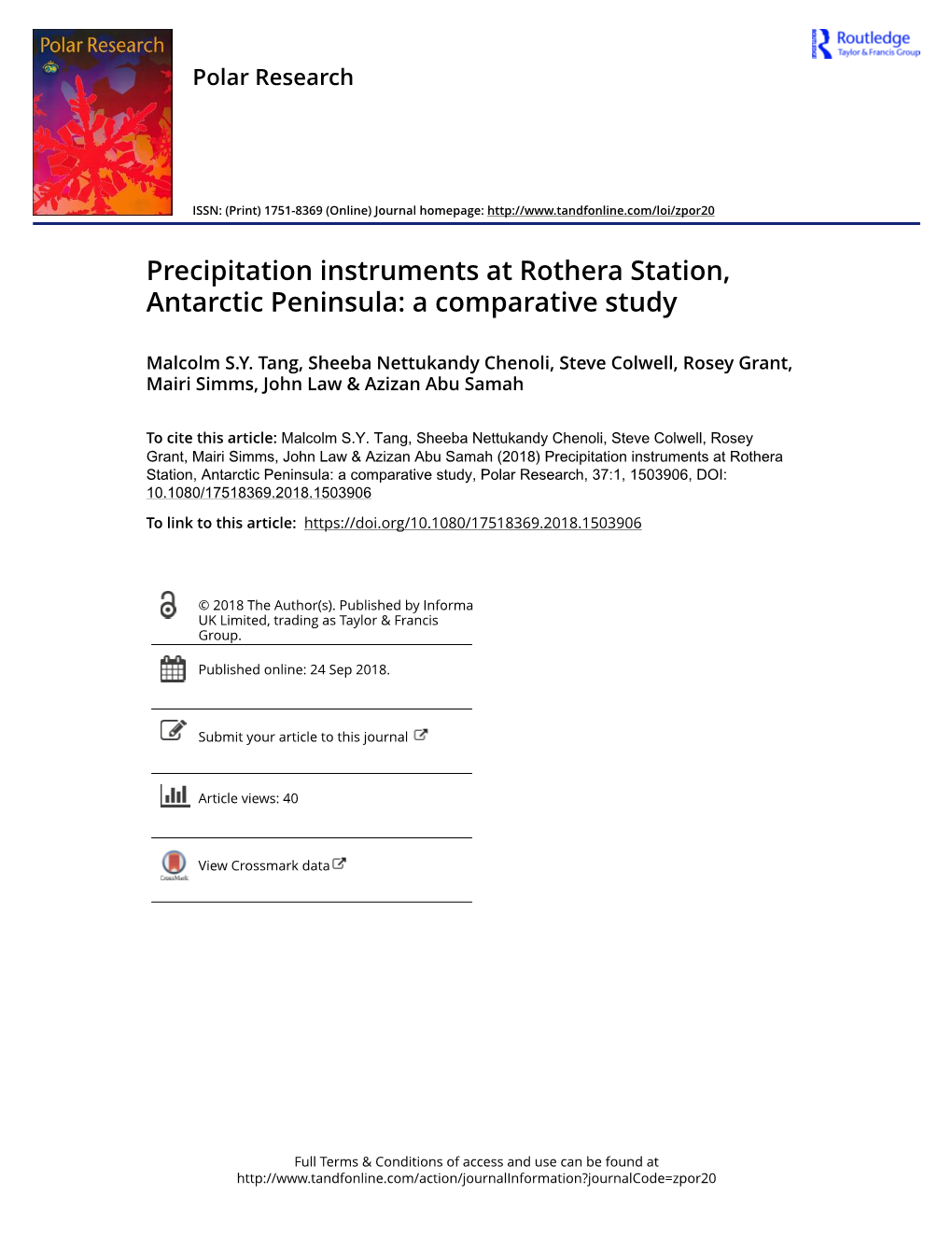 Precipitation Instruments at Rothera Station, Antarctic Peninsula: a Comparative Study