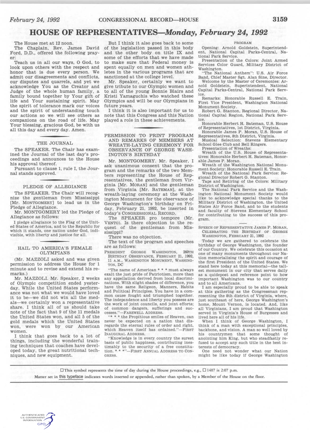 HOUSE of REPRESENTATIVES-Monday, February 24, 1992 the House Met at 12 Noon