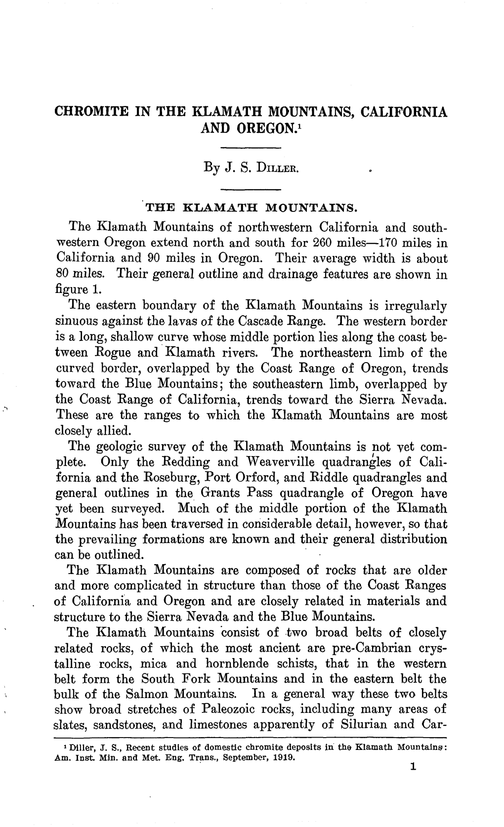 Chromite in the Klamath Mountains, California and Oregon.1