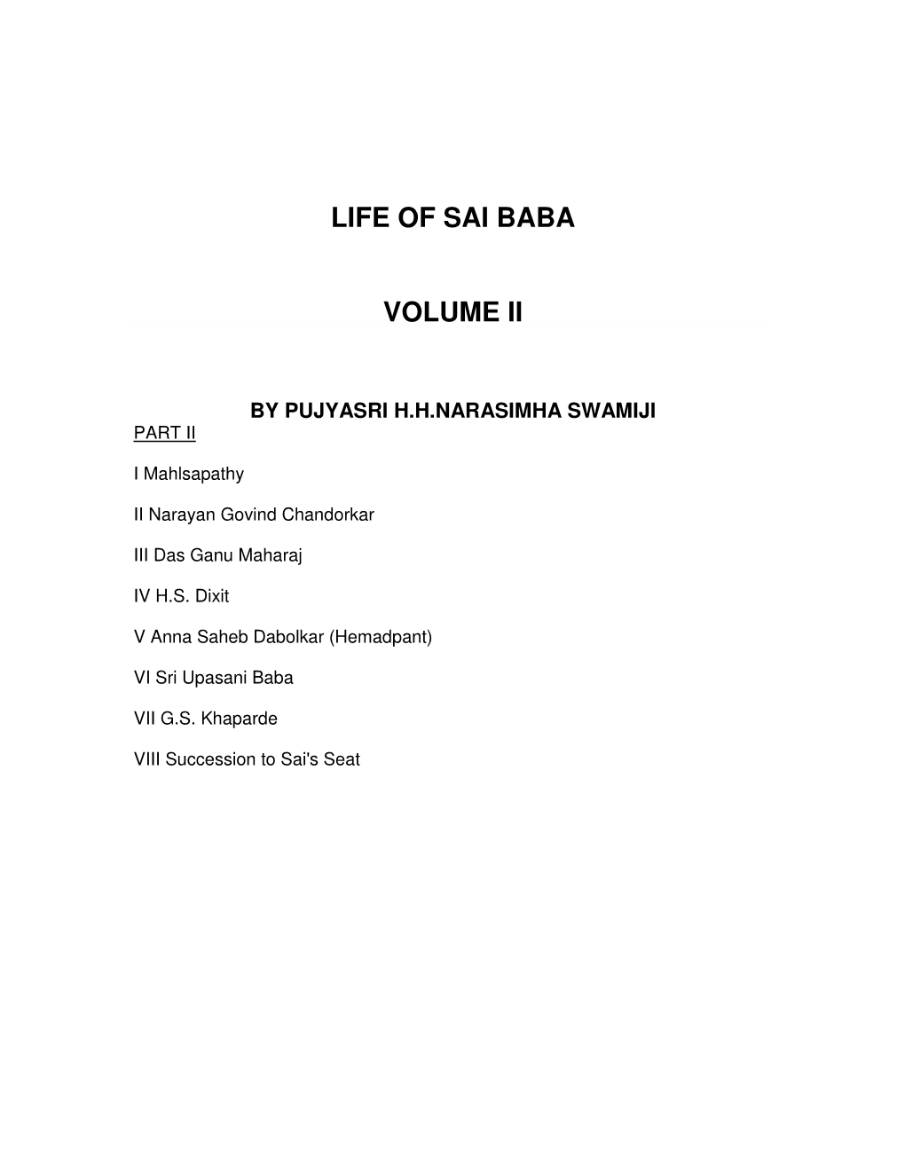 Life of Sai Baba Volume Ii