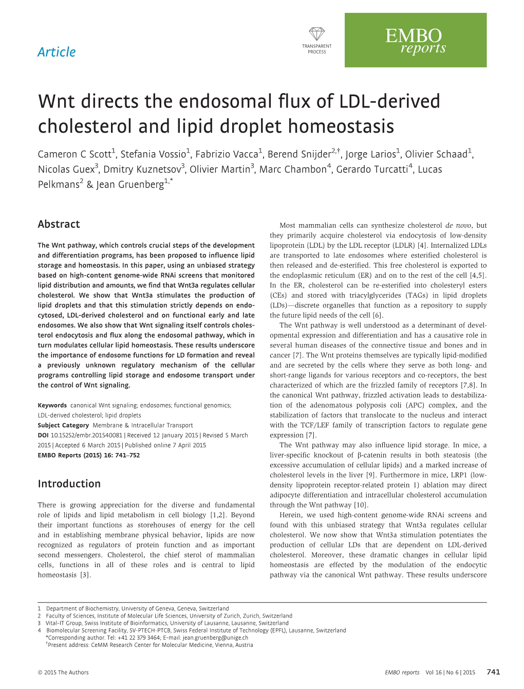 Wnt Directs the Endosomal Flux of LDL-Derived Cholesterol and Lipid Droplet Homeostasis