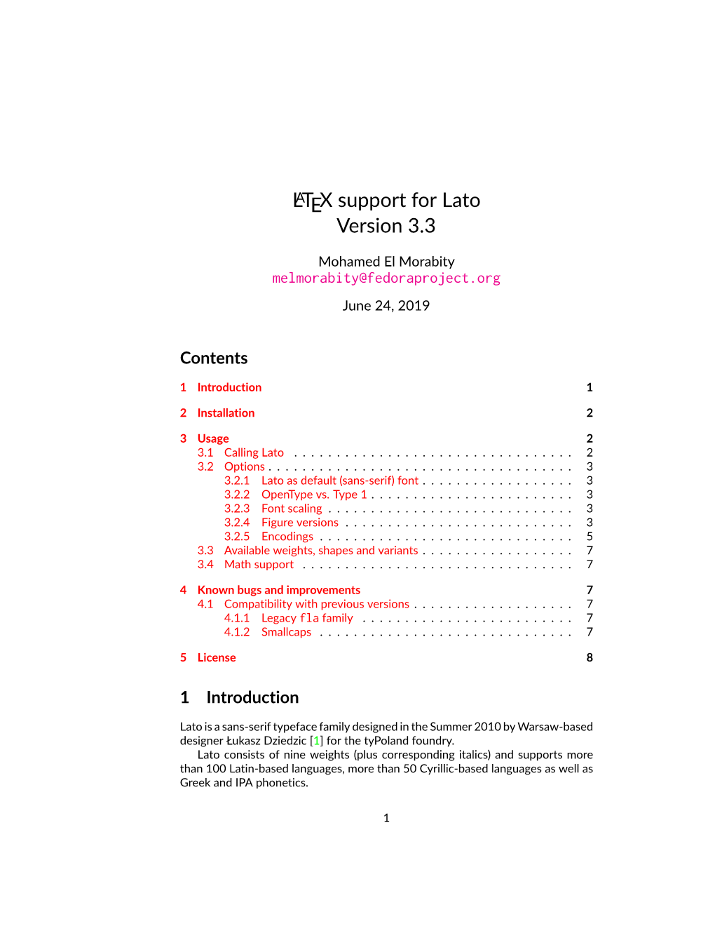 LATEX Support for Lato Version 3.3