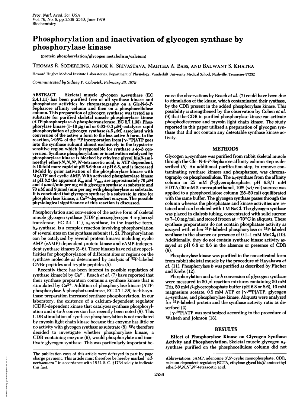 Phosphorylase Kinase (Protein Phosphorylation/Glycogen Metabolism/Calcium) THOMAS R