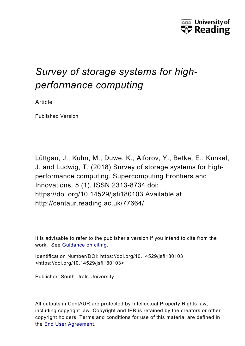 Survey of Storage Systems for High- Performance Computing