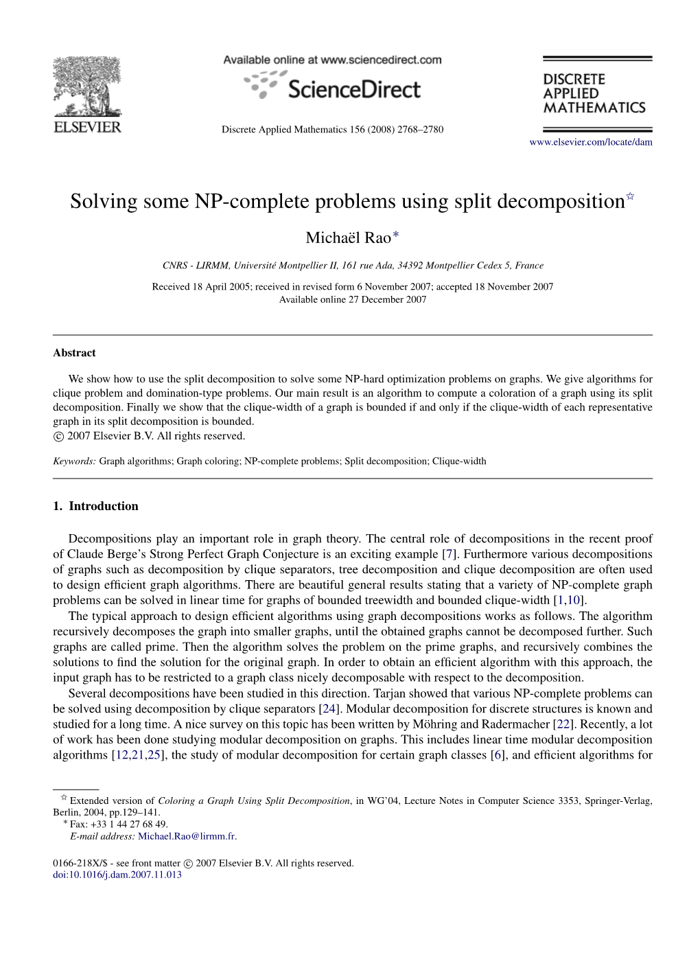 Solving Some NP-Complete Problems Using Split Decomposition$