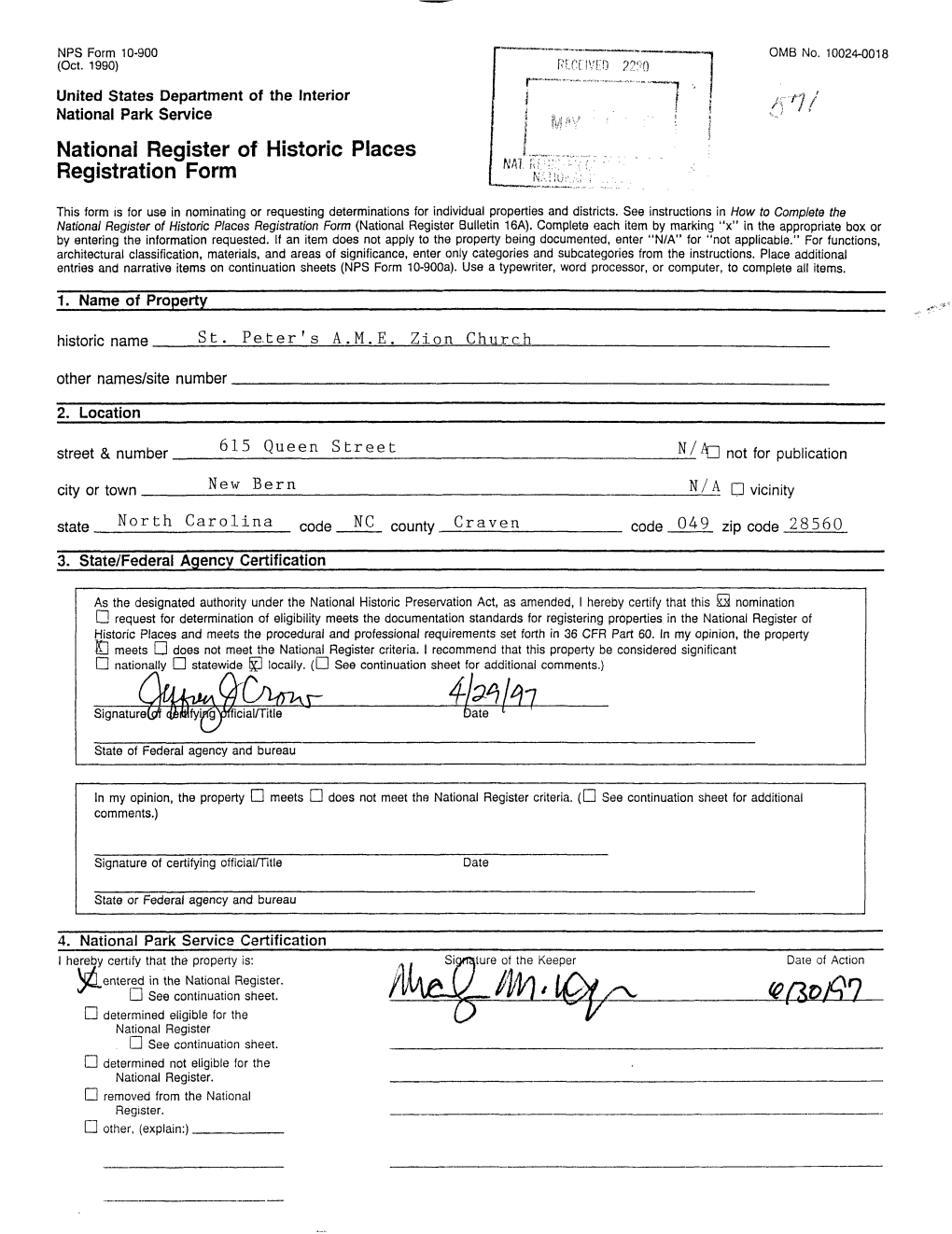 National Register of Historic Places Registration Form NAT, Rif •"•