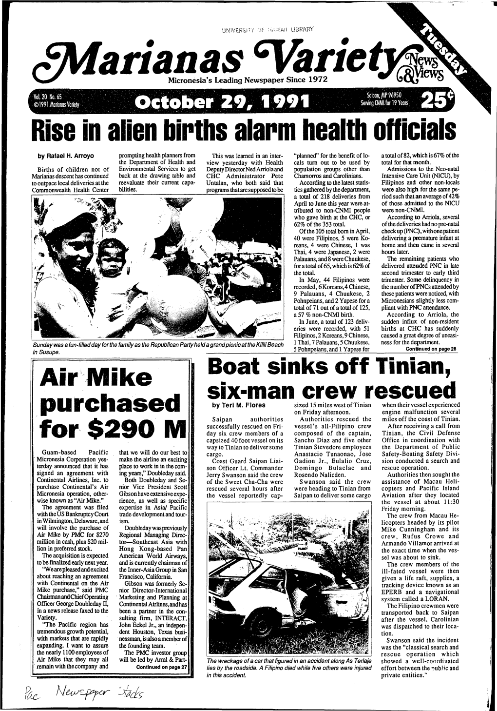 October 29, 1991 Rise in Alien Births Alarm Health Officials a Ir M