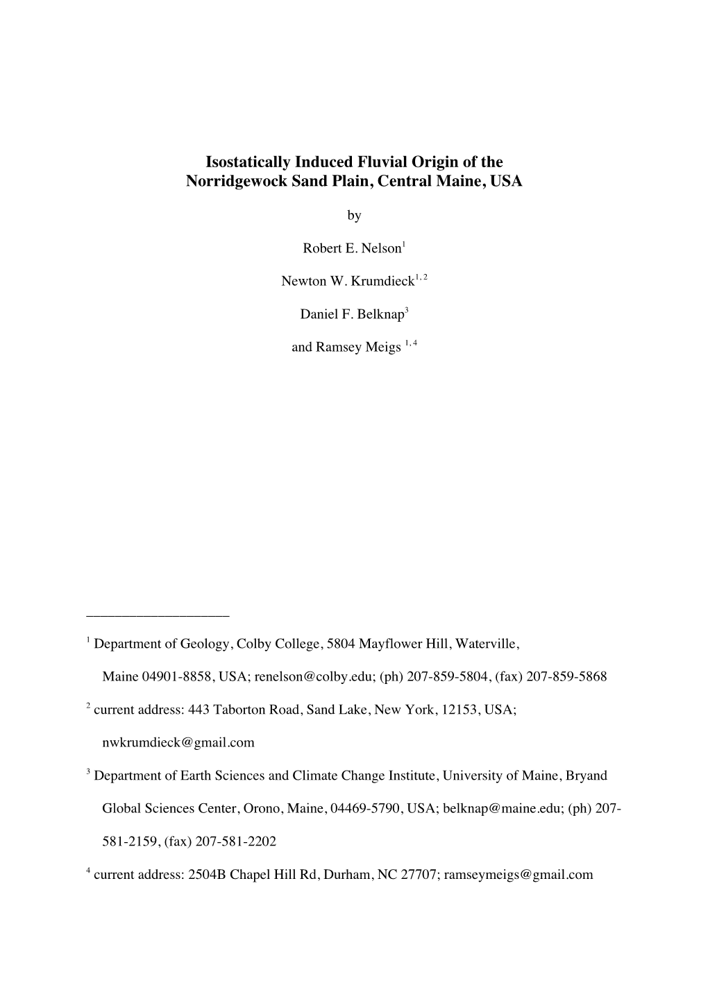 Isostatically Induced Fluvial Origin of the Norridgewock Sand Plain, Central Maine, USA