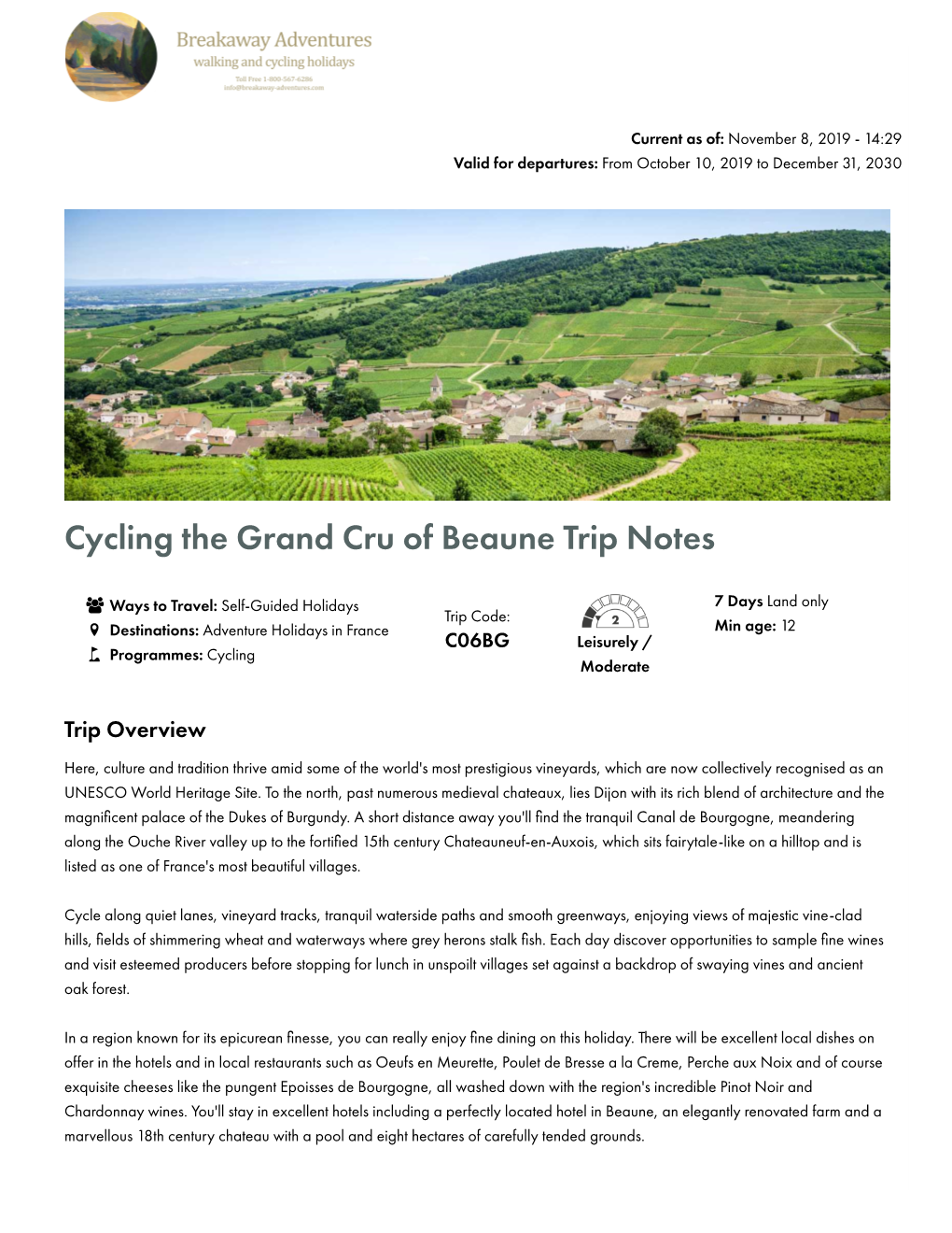 Cycling the Grand Cru of Beaune Trip Notes