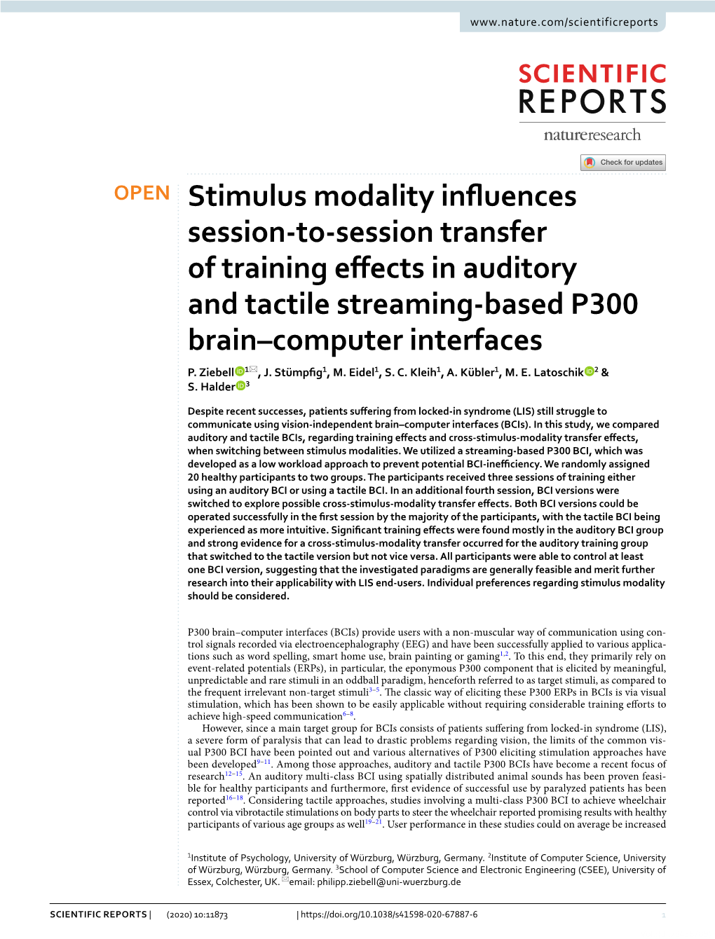 Stimulus Modality Influences Session-To-Session Transfer Of