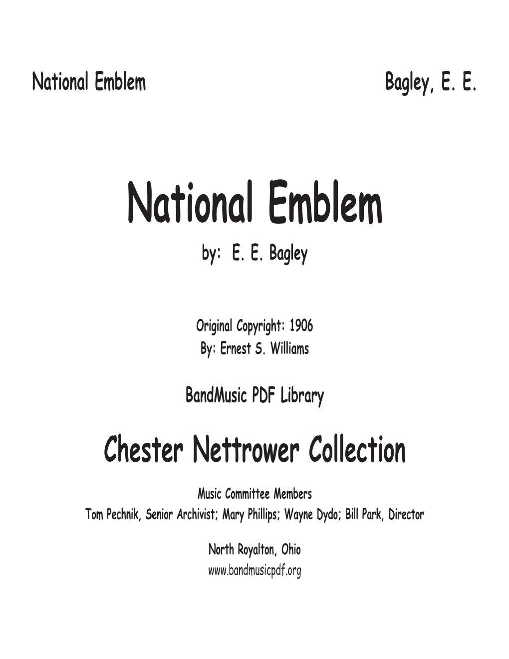 National Emblem Bagley, E