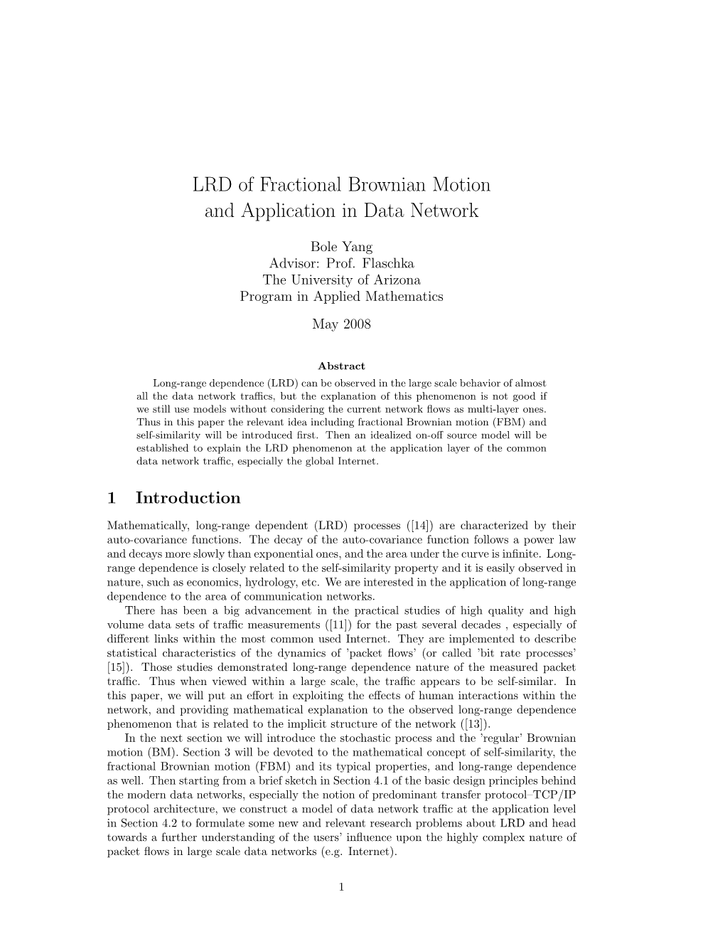LRD of Fractional Brownian Motion and Application in Data Network