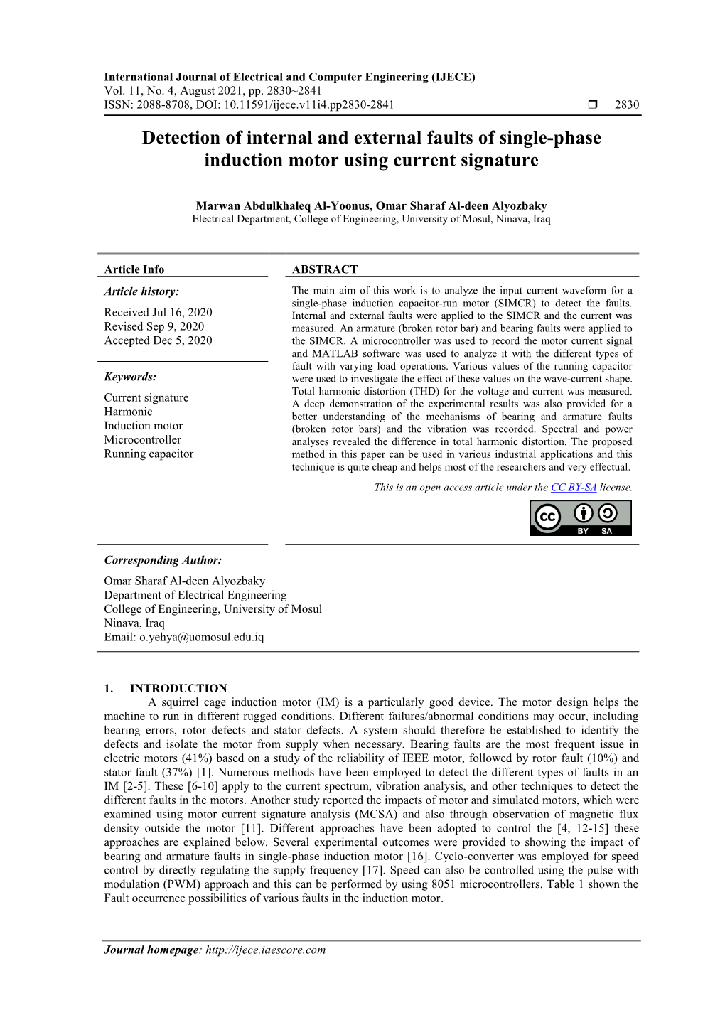 Detection of Internal and External Faults of Single-Phase Induction Motor Using Current Signature