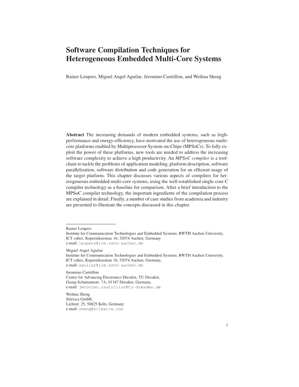 Software Compilation Techniques for Heterogeneous Embedded Multi-Core Systems