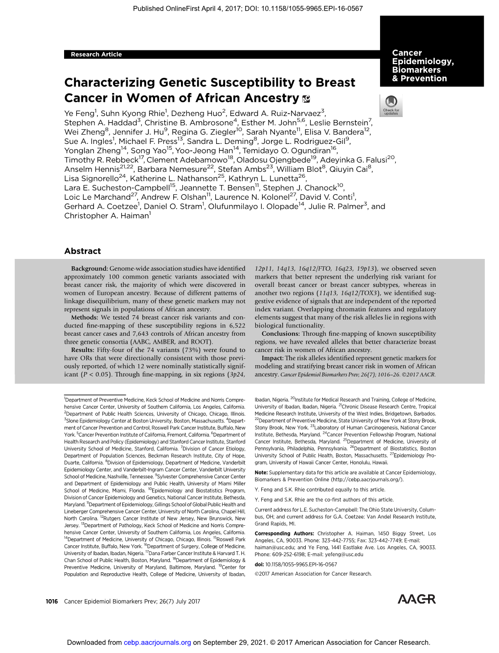 Characterizing Genetic Susceptibility to Breast Cancer in Women of African Ancestry