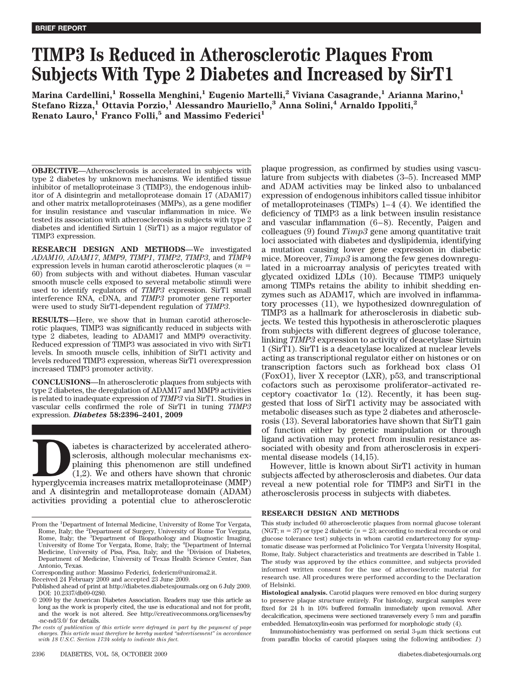 TIMP3 Is Reduced in Atherosclerotic Plaques from Subjects with Type 2