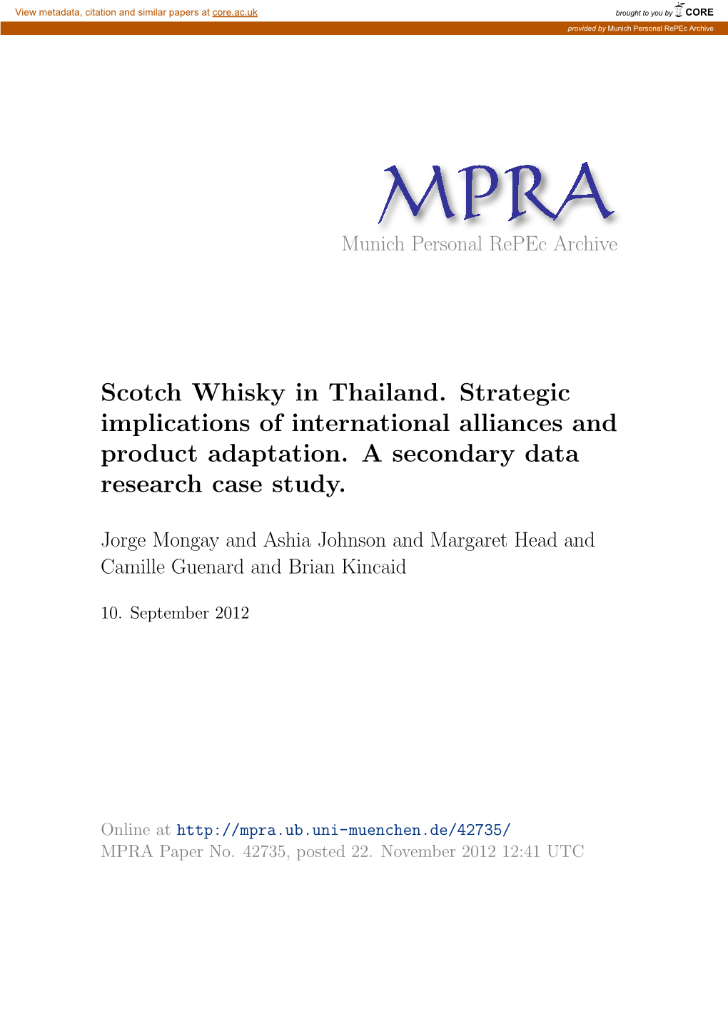 Scotch Whisky in Thailand. Strategic Implications of International Alliances and Product Adaptation