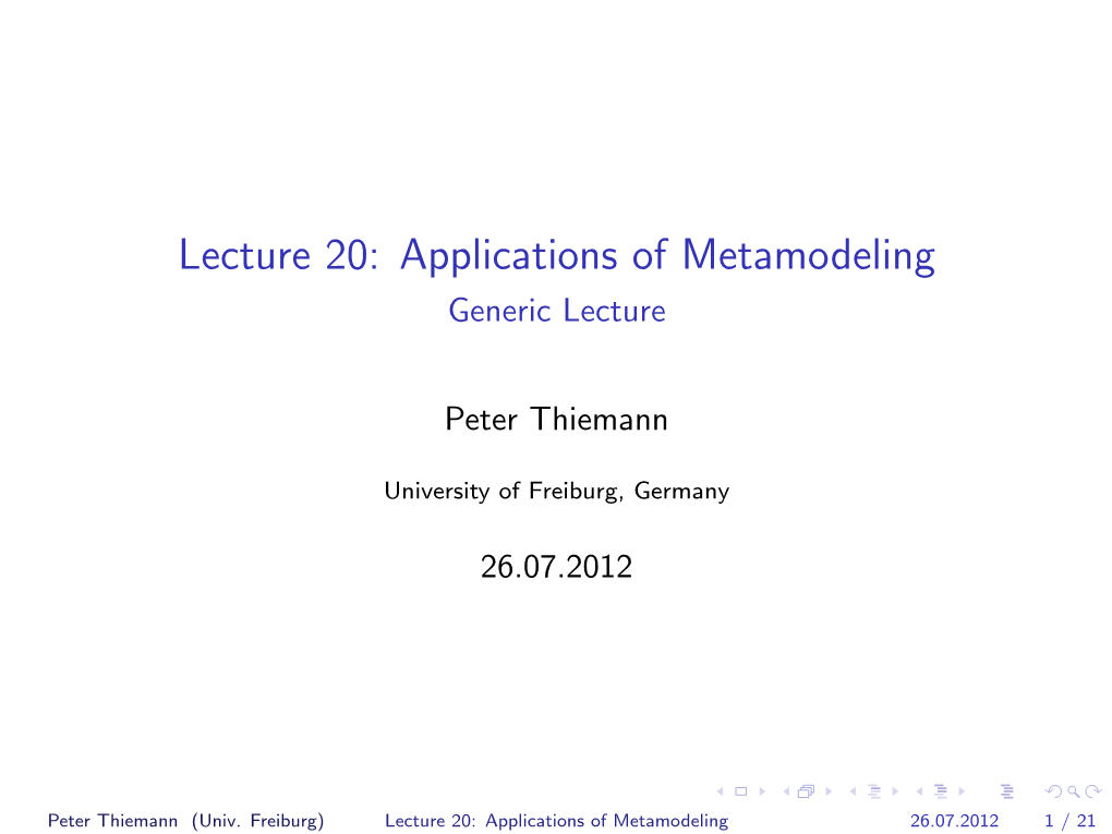 Lecture 20: Applications of Metamodeling Generic Lecture