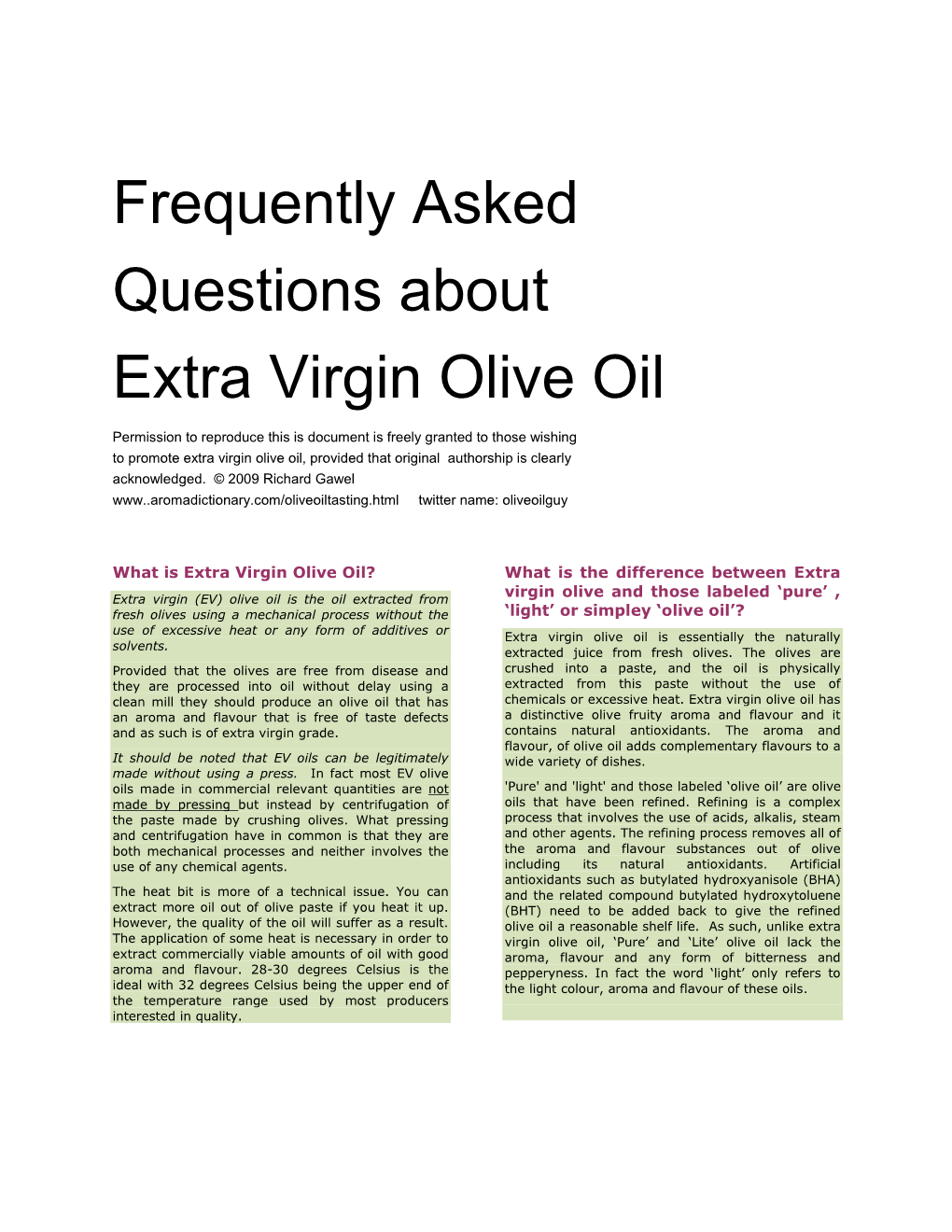 Frequently Asked Questions About Extra Virgin Olive Oil