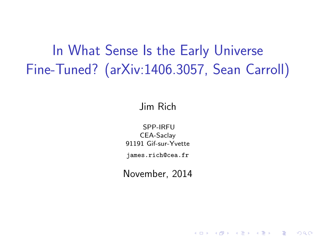 In What Sense Is the Early Universe Fine-Tuned? (Arxiv:1406.3057, Sean Carroll)