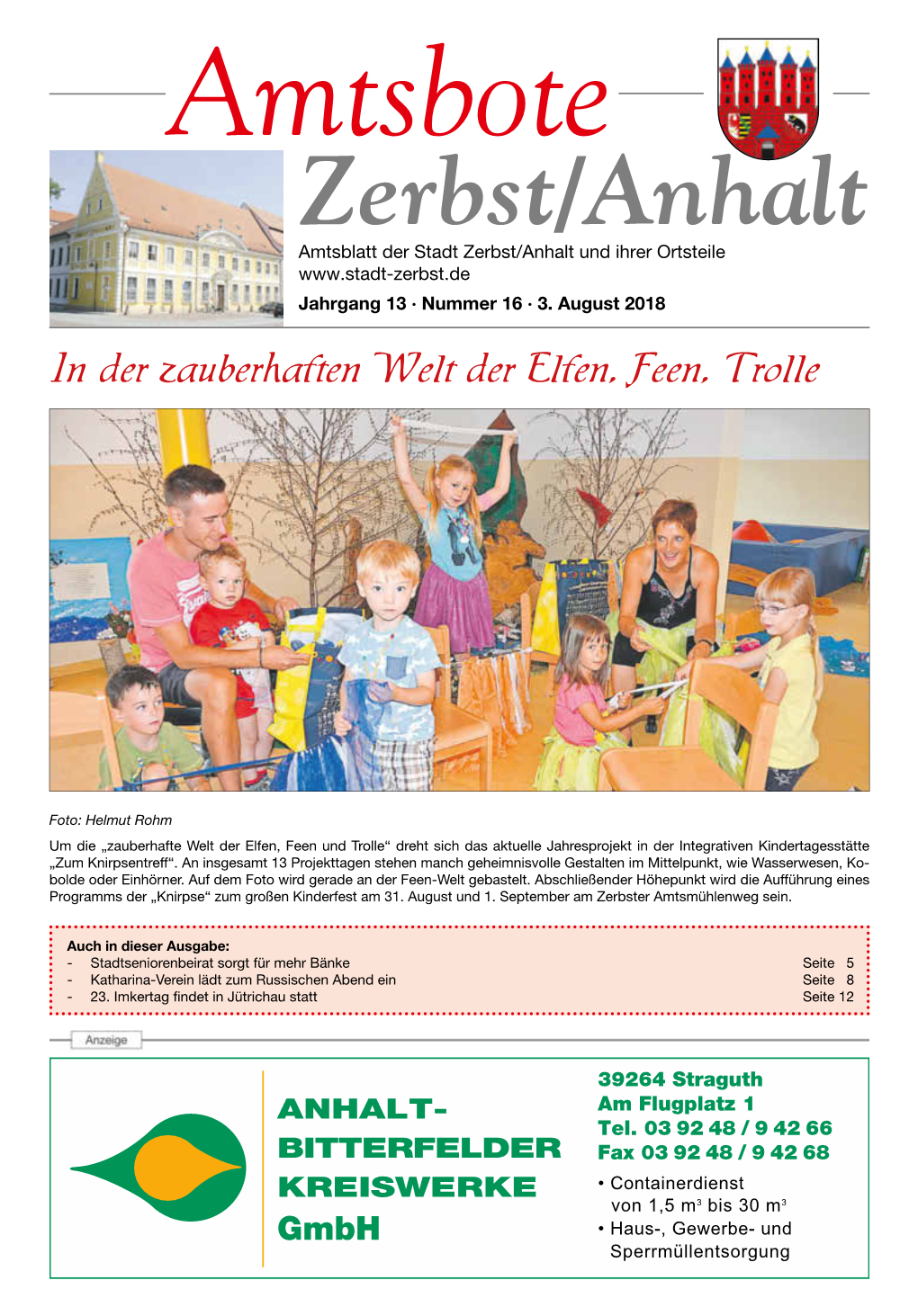 Amtsbote Zerbst/Anhalt Amtsblatt Der Stadt Zerbst/Anhalt Und Ihrer Ortsteile Jahrgang 13 · Nummer 16 · 3