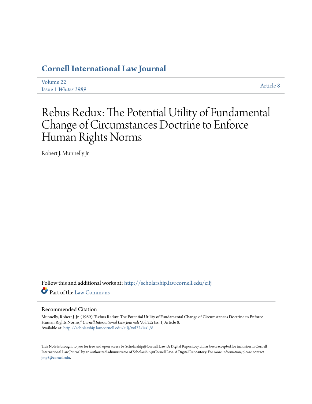 The Potential Utility of Fundamental Change of Circumstances Doctrine to Enforce Human Rights Norms