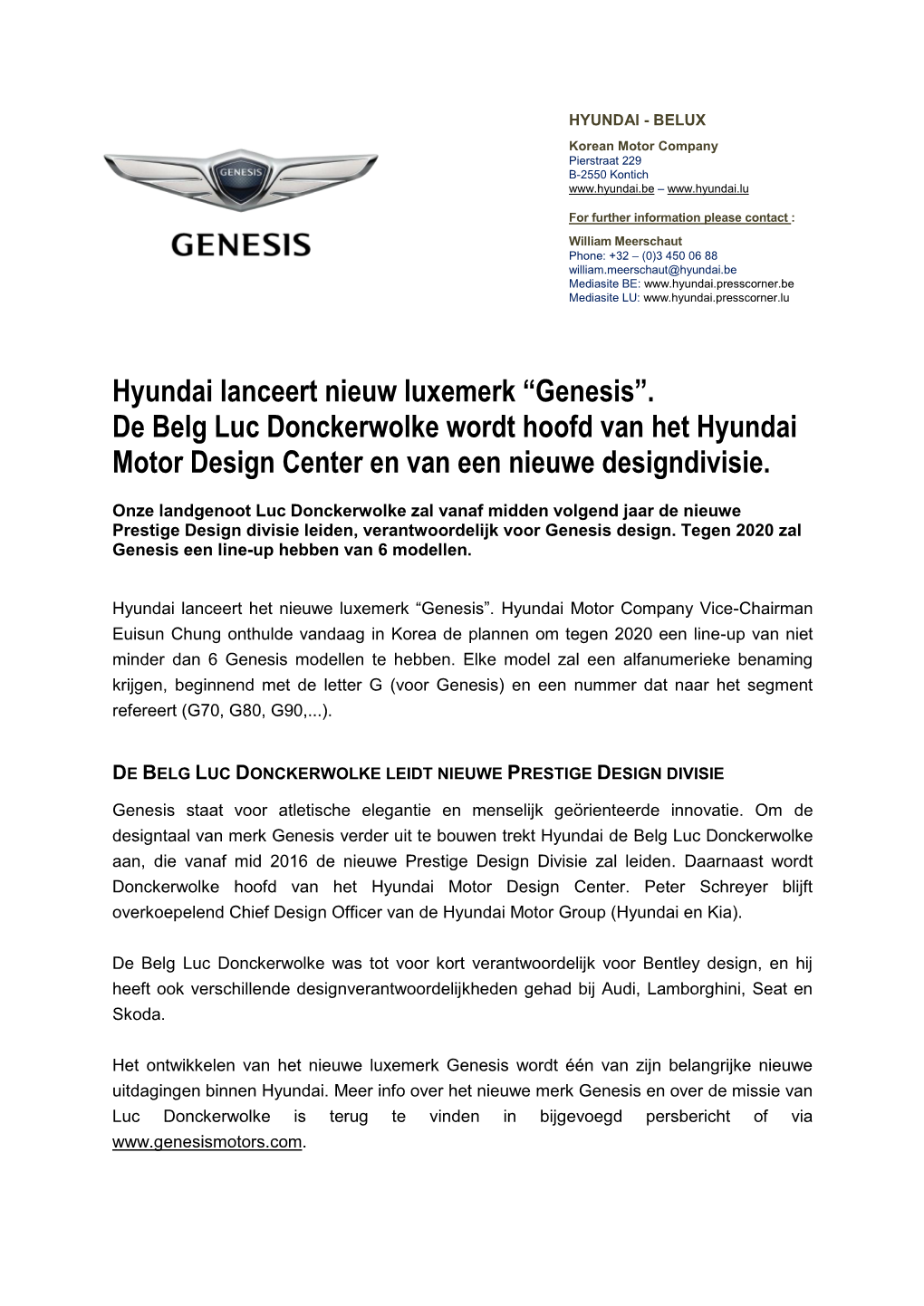 “Genesis”. De Belg Luc Donckerwolke Wordt Hoofd Van Het Hyundai Motor Design Center En Van Een Nieuwe Designdivisie