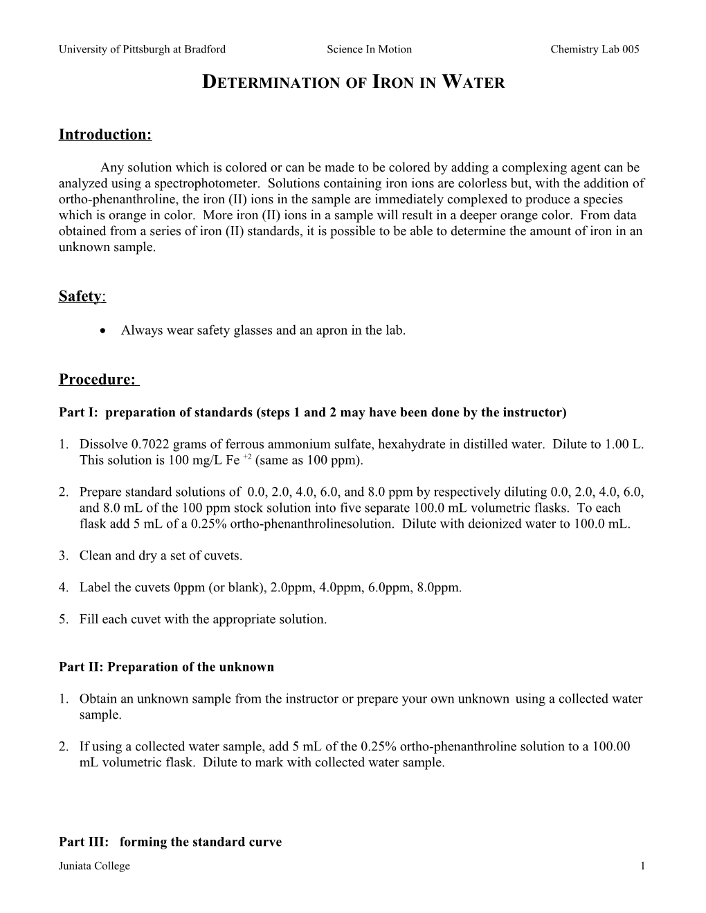 Determination of Iron in Water