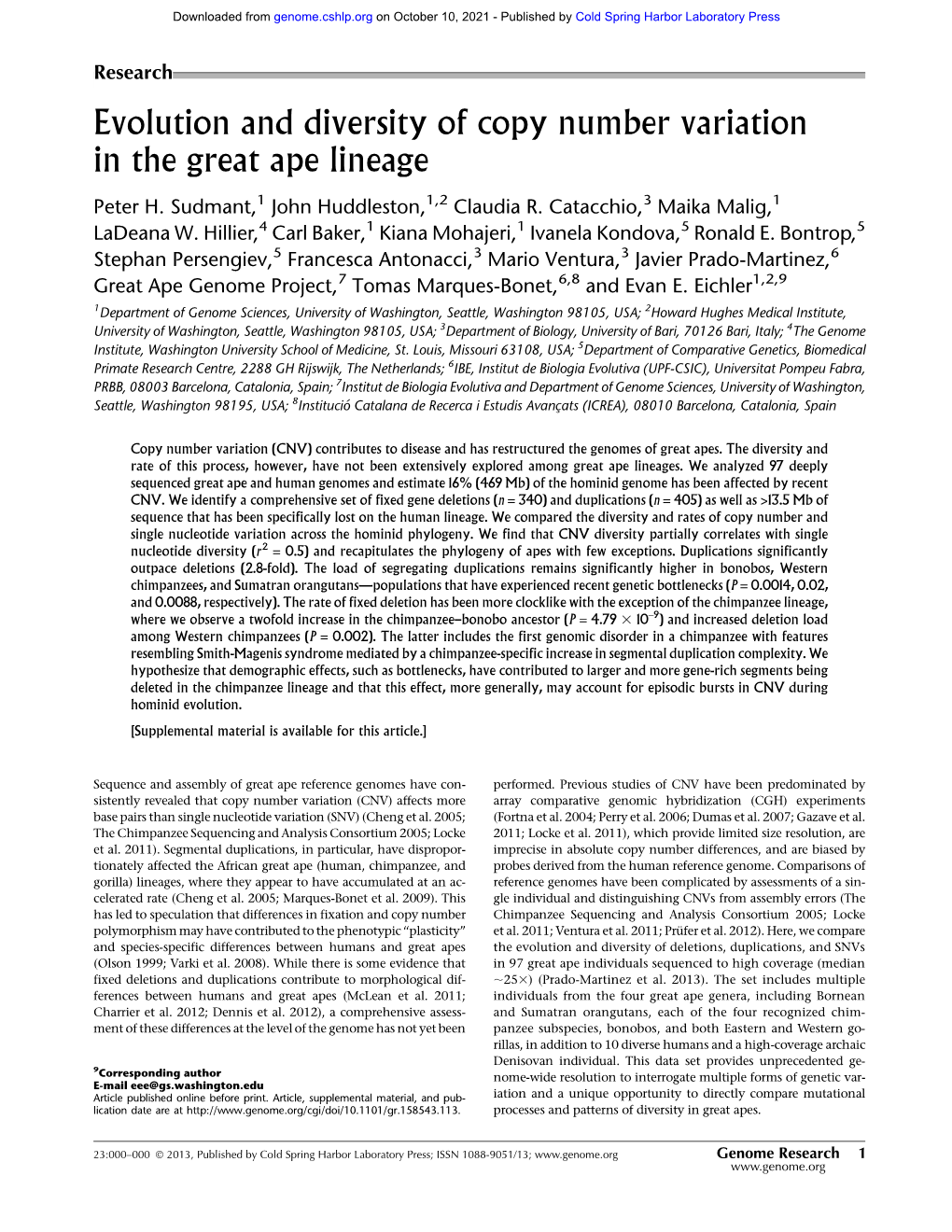 Evolution and Diversity of Copy Number Variation in the Great Ape Lineage