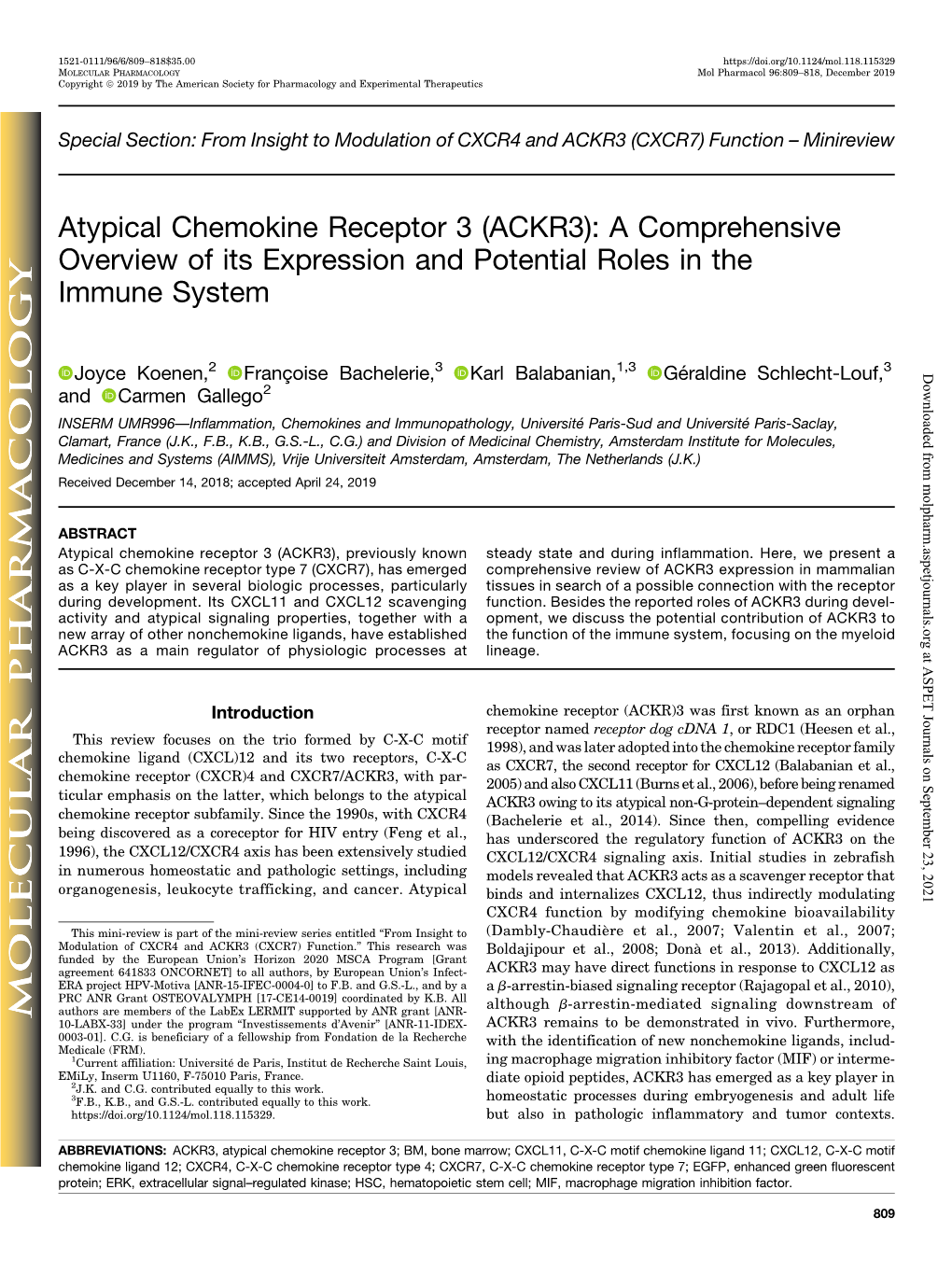 Atypical Chemokine Receptor 3 (ACKR3): a Comprehensive Overview of Its Expression and Potential Roles in the Immune System