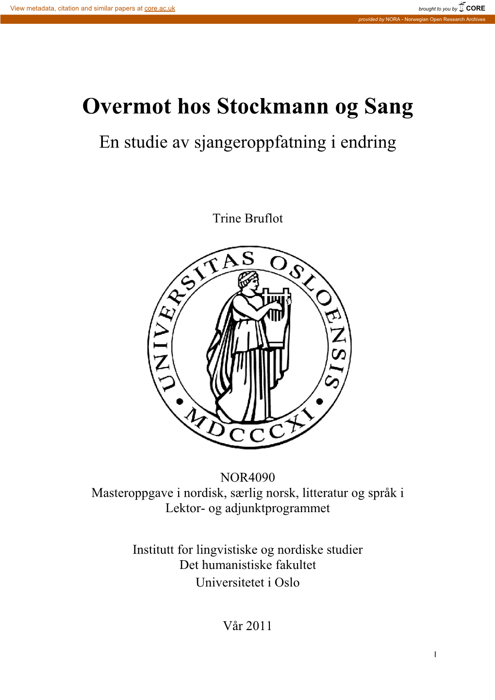Overmot Hos Stockmann Og Sang En Studie Av Sjangeroppfatning I Endring