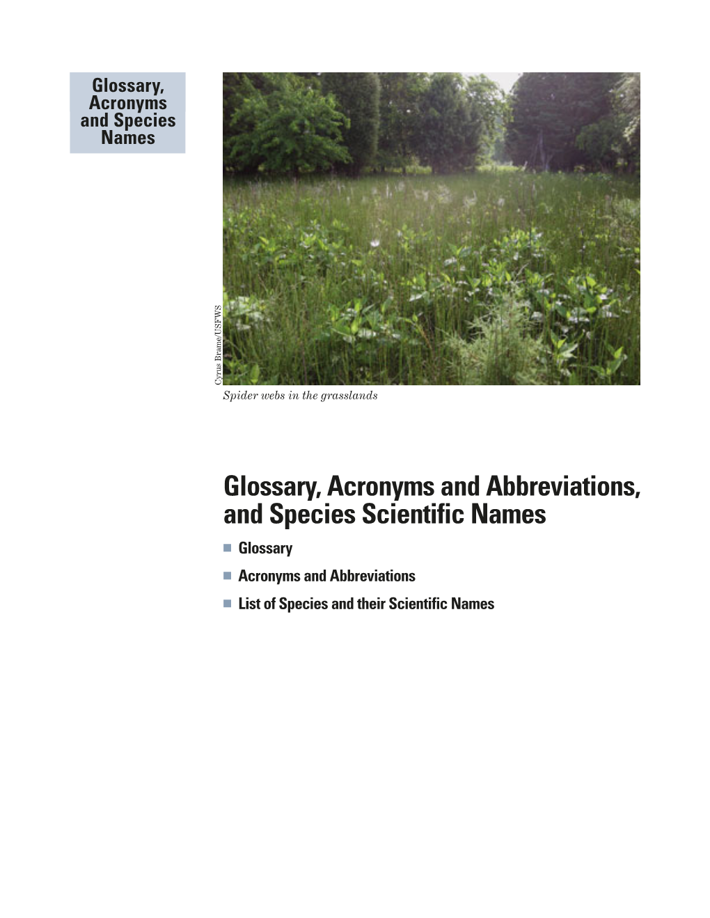 Glossary, Acronyms, and Species Scientific Names
