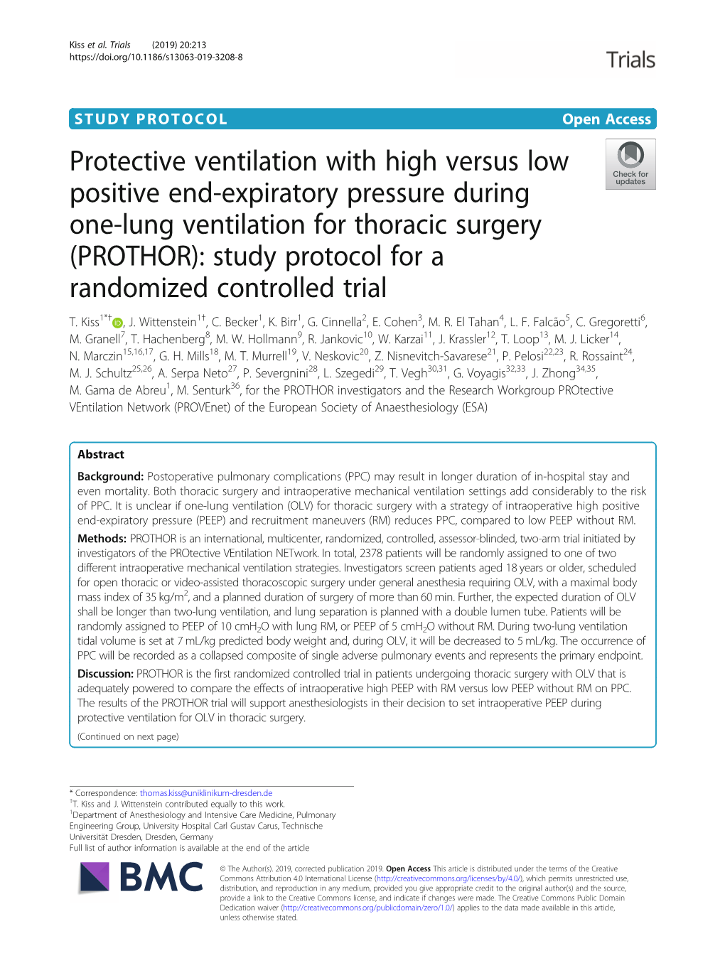 Protective Ventilation with High Versus Low Positive End