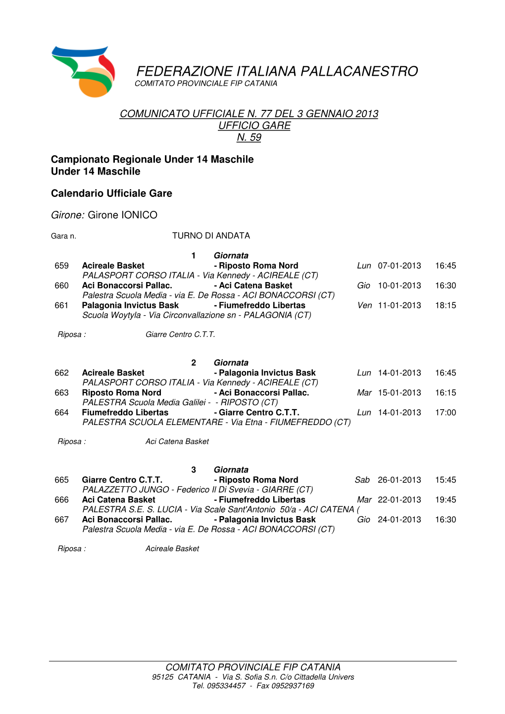 Federazione Italiana Pallacanestro Comitato Provinciale Fip Catania