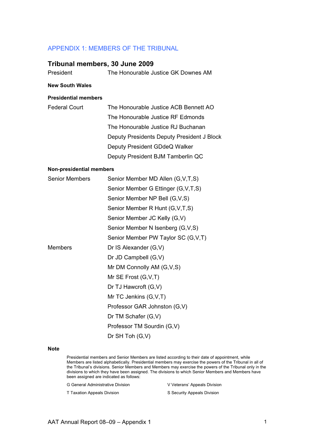 AAT Annual Report 2008-09 Appendix 1