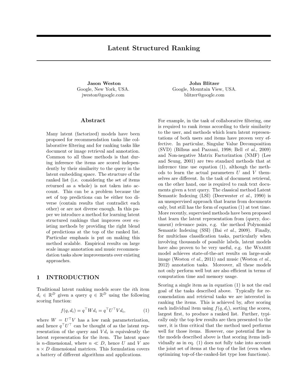 Latent Structured Ranking