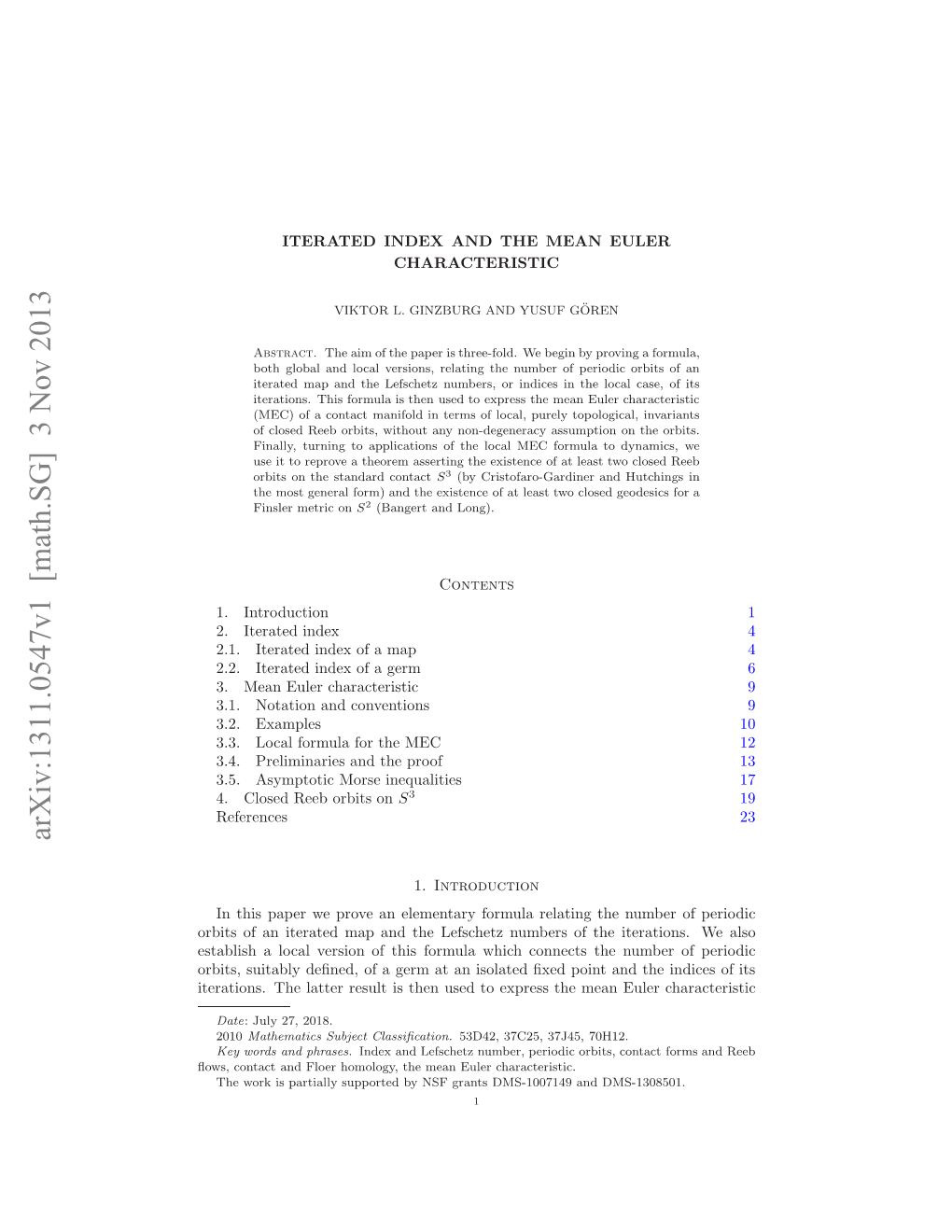 ITERATED INDEX and the MEAN EULER CHARACTERISTIC 3 Little Interest for the MEC Calculations for Speciﬁc Manifolds