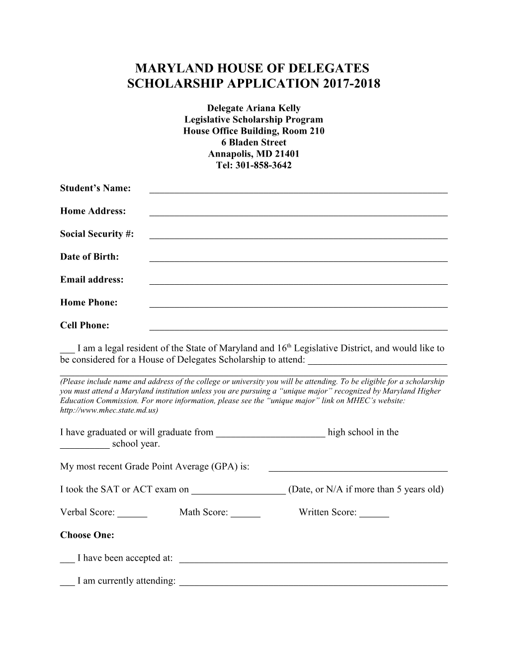 Scholarship Application 2017-2018